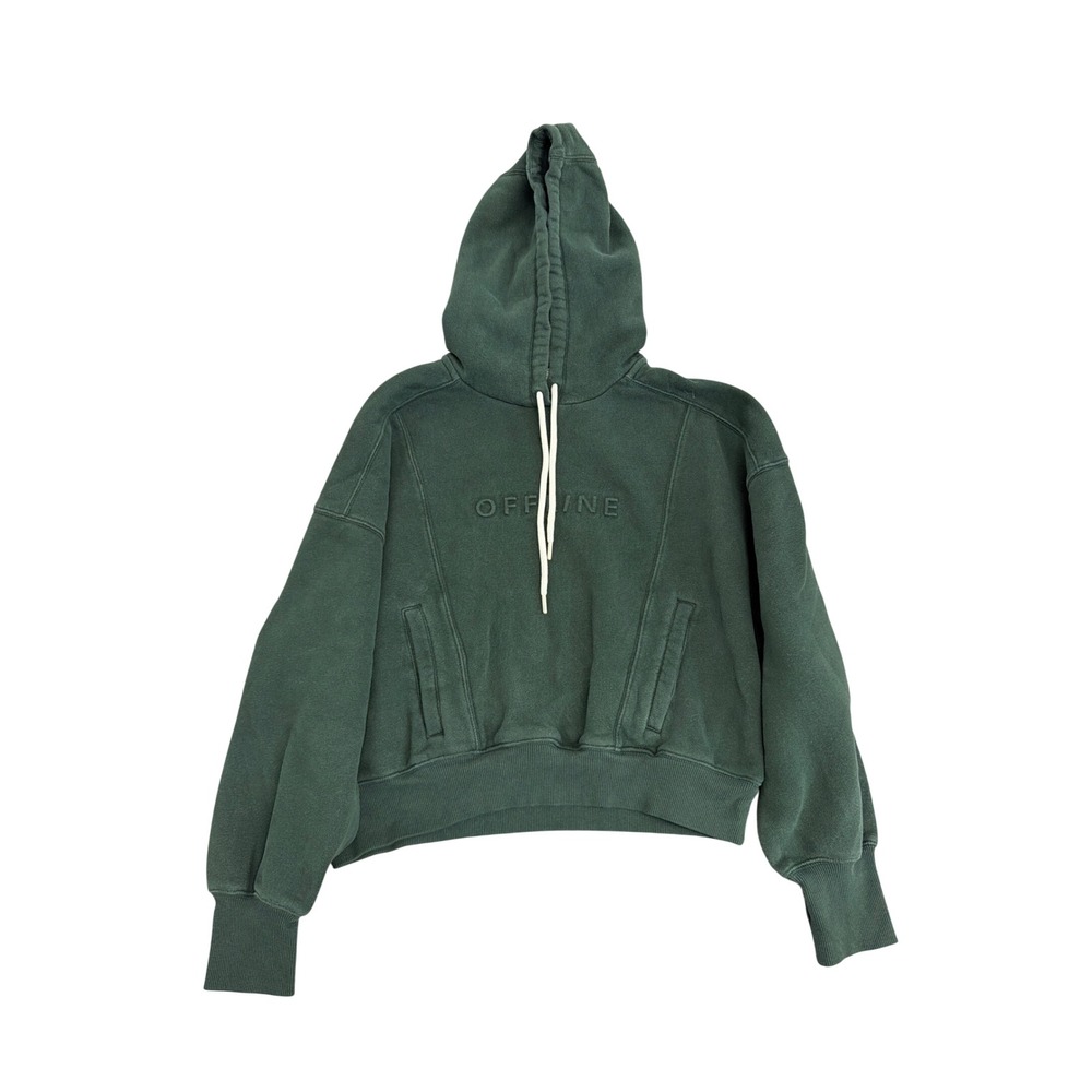 OFFLINE by Aerie Womens Green Cropped Fleece Hoodie Sweatshirt Size S Pockets